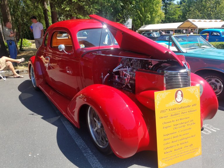 Lynnwood Times photo by Mario Lotmore. Best in Show car, 1937 Nash LaFayette 400 at the Fairwinds-Brighton Court Classic Car Show.