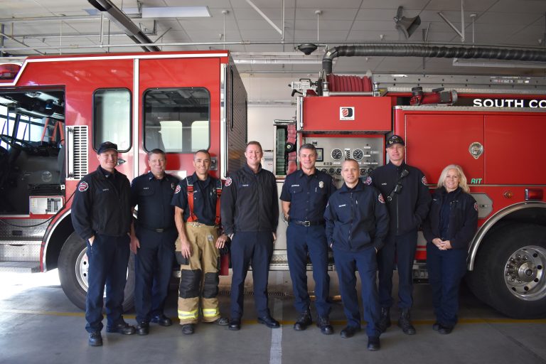 Lynnwood Times photo by Luke Putvin of South County Fire employees at Lynnwood Civic Station 15 on 44th Ave.