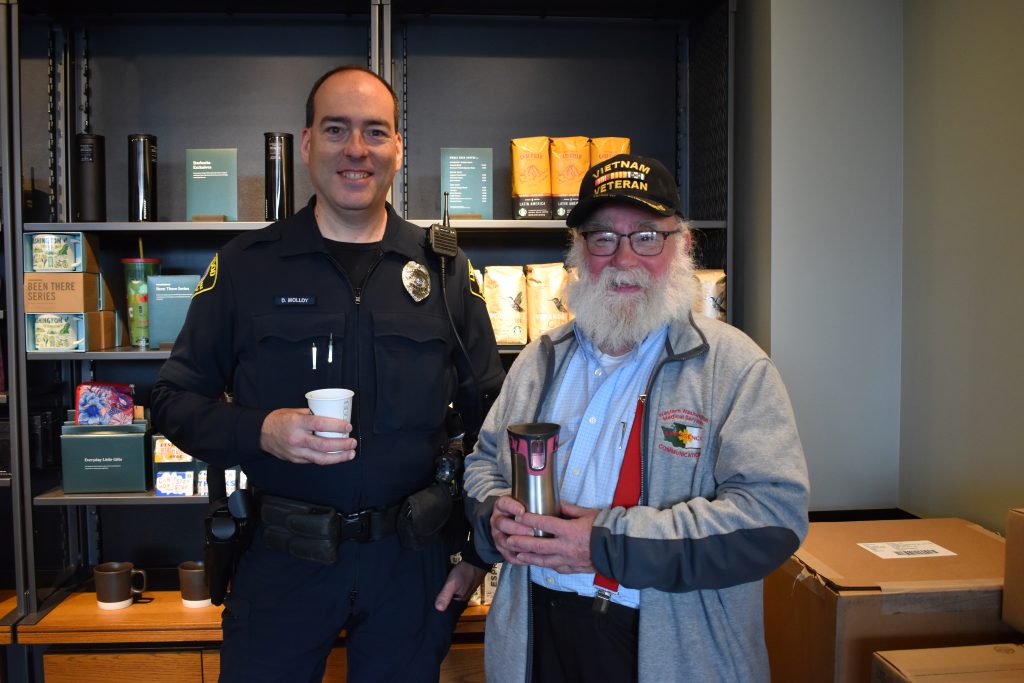 Lynnwood Crossroads Starbucks Police Officer Denis Molloy with Joel Ware