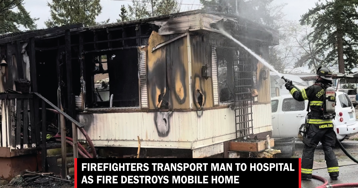 Firefighters Transport Man To Hospital As Fire Destroys Mobile Home ...